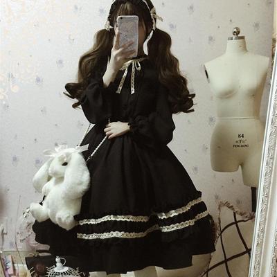 Cute Kawaii Dress Women Lolita Princess Party Dress Ruffled Collar Gothic Cosplay Dress