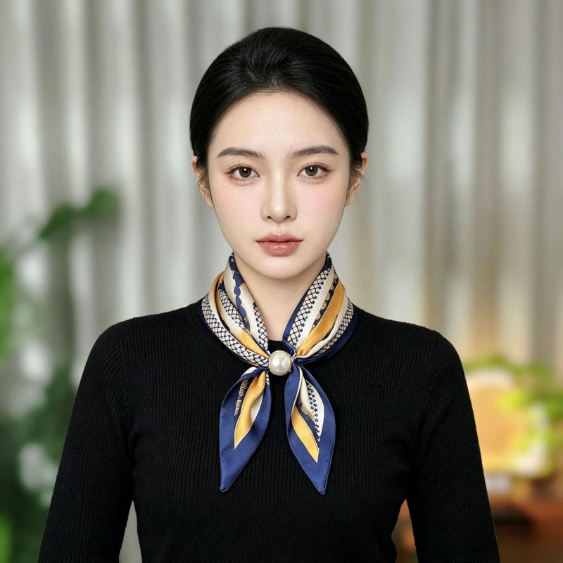 Summer High-grade Magnetic Suction Small Silk Scarf Versatile Anti-sun Scarf Satin Silk Scarf Long Strip Foreign-style Butterfly Scarf Female