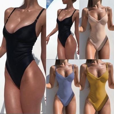 High Elastic Swimsuit Women's European and American Solid Color Women's Sexy One-piece Swimsuit