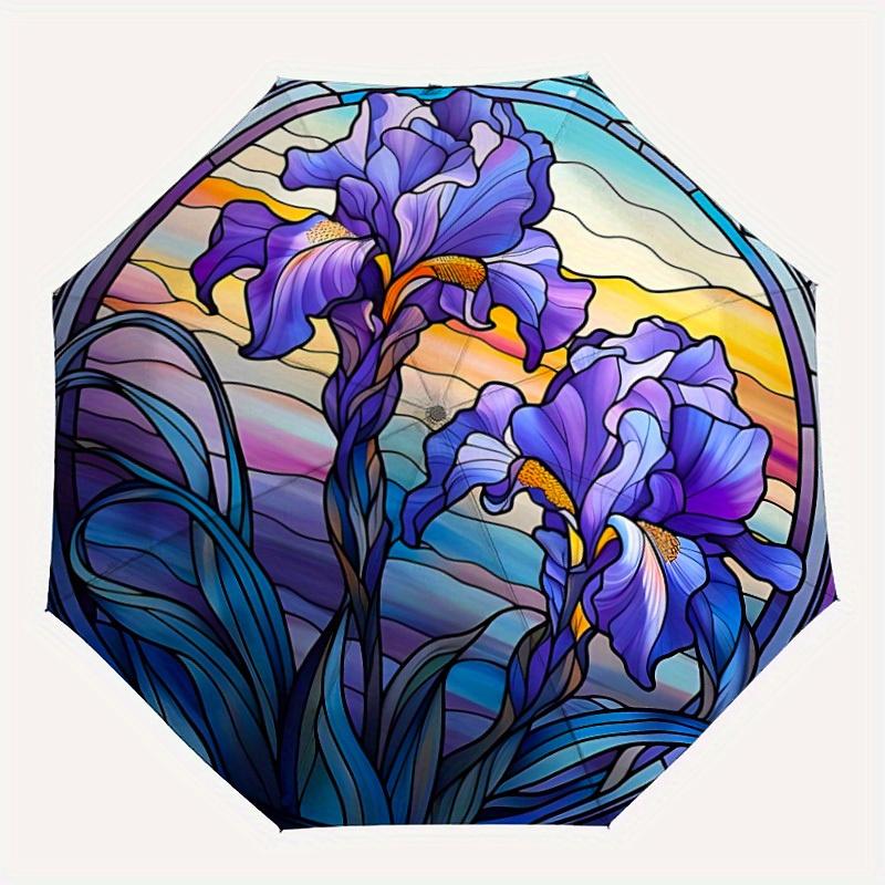 

1pc Iris StainedGlass Compact Travel Leisure Umbrella, Automatic Folding Lightweight Windproof 8-Bone Reinforced Design, Portable for Backpa
