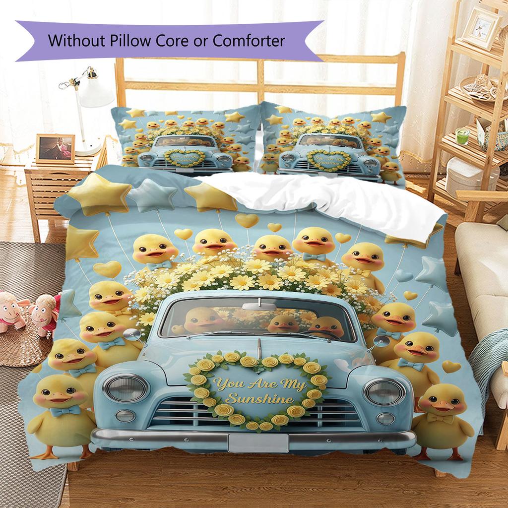 Trucks animals Pattern Bedding Quilt Set Quilt Cover Pillowcase Home Decoration Birthday Gift (1 * duvet cover + 2 * pillowcase, without core)