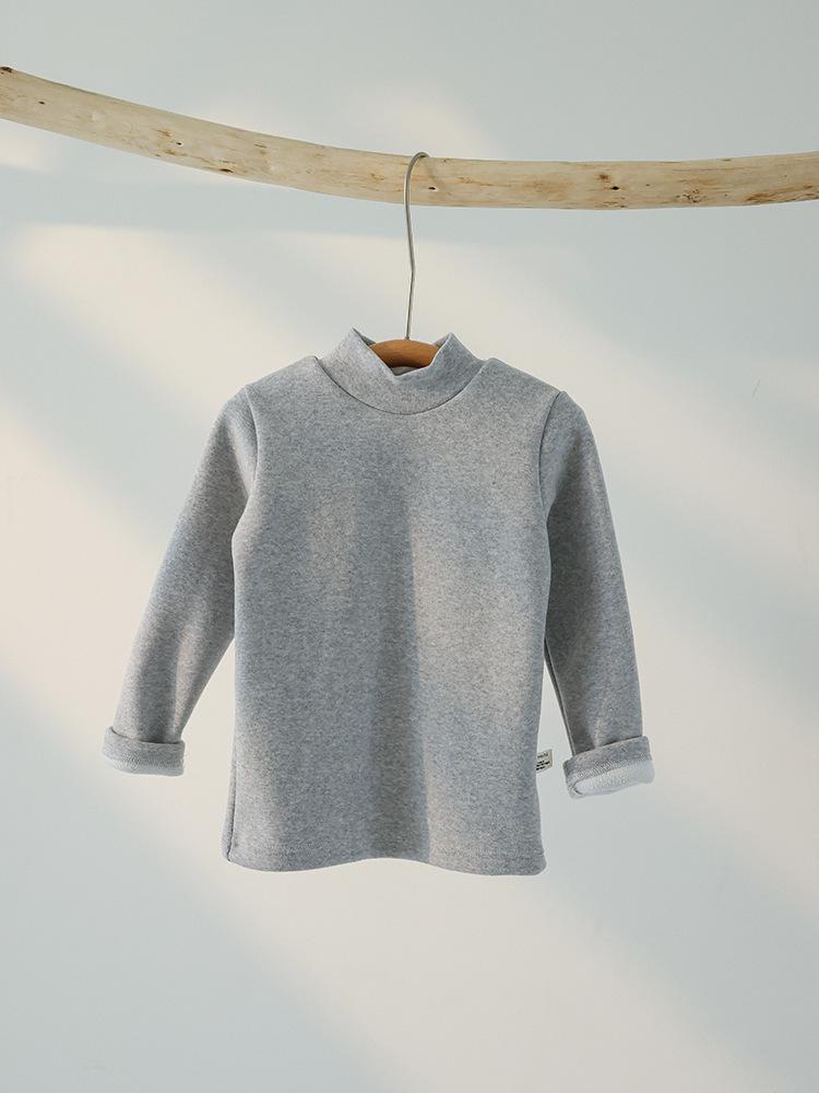 Kids' Winter Striped Velvet-Enhanced Thick Warm High-Collar Long-Sleeve T-Shirt