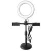 Height-Adjustable Portable Desktop Selfie Stand with Dual Camera Mounts and Fill Light for Live Streaming and Photography
