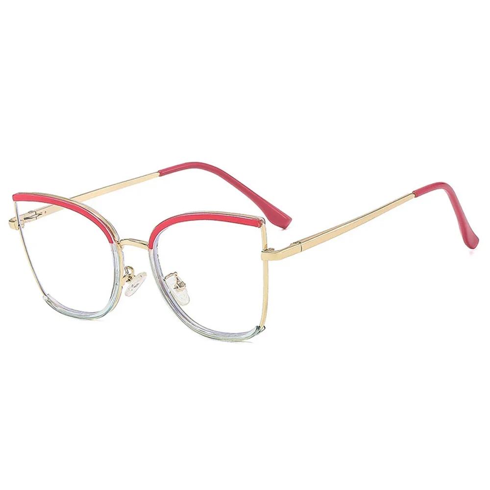  Retro Oversized Cat Eye Women Metal Glasses Frame Fashion Clear Anti-Blu-Ray Eyewear Men Optical Computer Square Frames