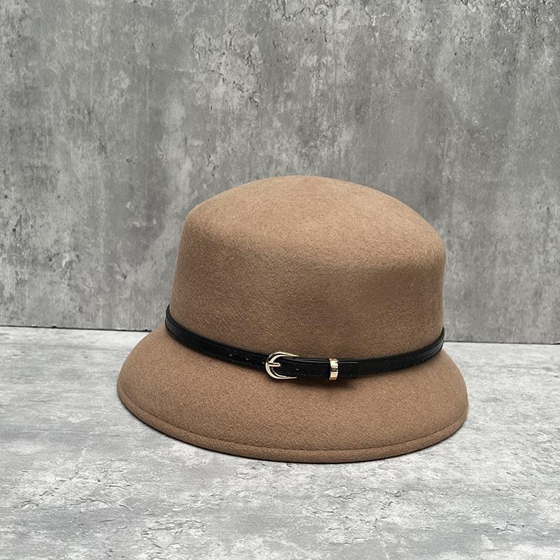 Temperament Hepburn Style Wool Bucket Hat Women'S French Elegant Retro Top Hat Xiaoxiang Style Pot Hat