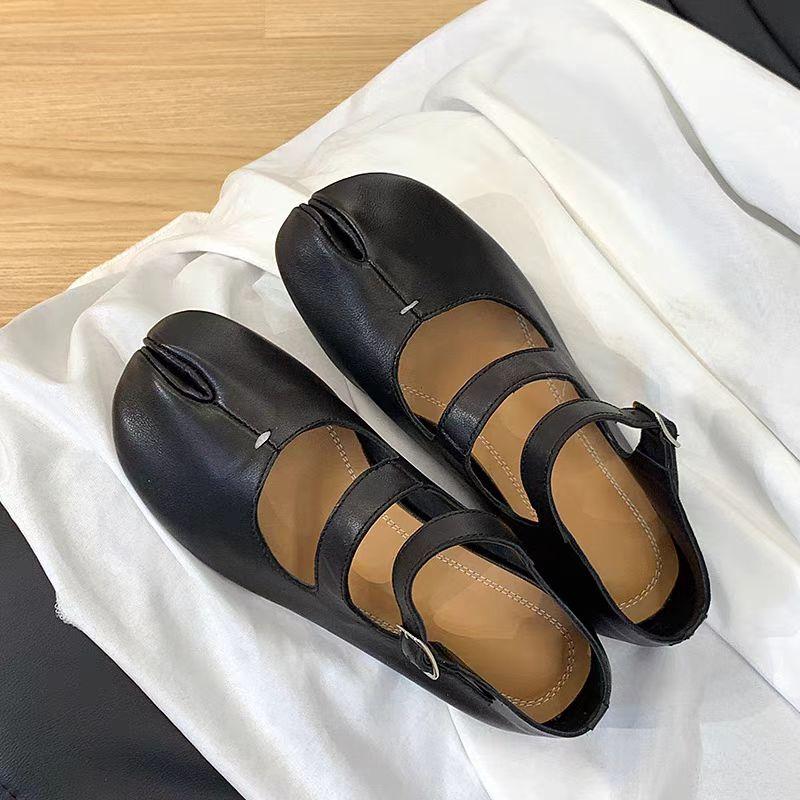 

Туфли Мэри Джейн с раздельным носком для женщин Туфли-таби на квадратном каблуке Лоферы Весна-Лето Мягкие женские туфли-лодочки из кожи 39