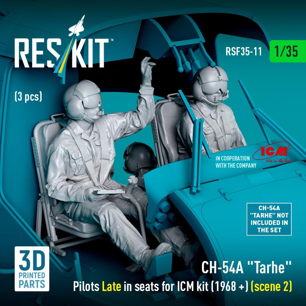 Reskit Tarhe Crew Late 3 Pieces Plastic Model Parts 1/35 CH-54A w/Seat 1968- (for ICM) RSKF35-0011 (Airplane)