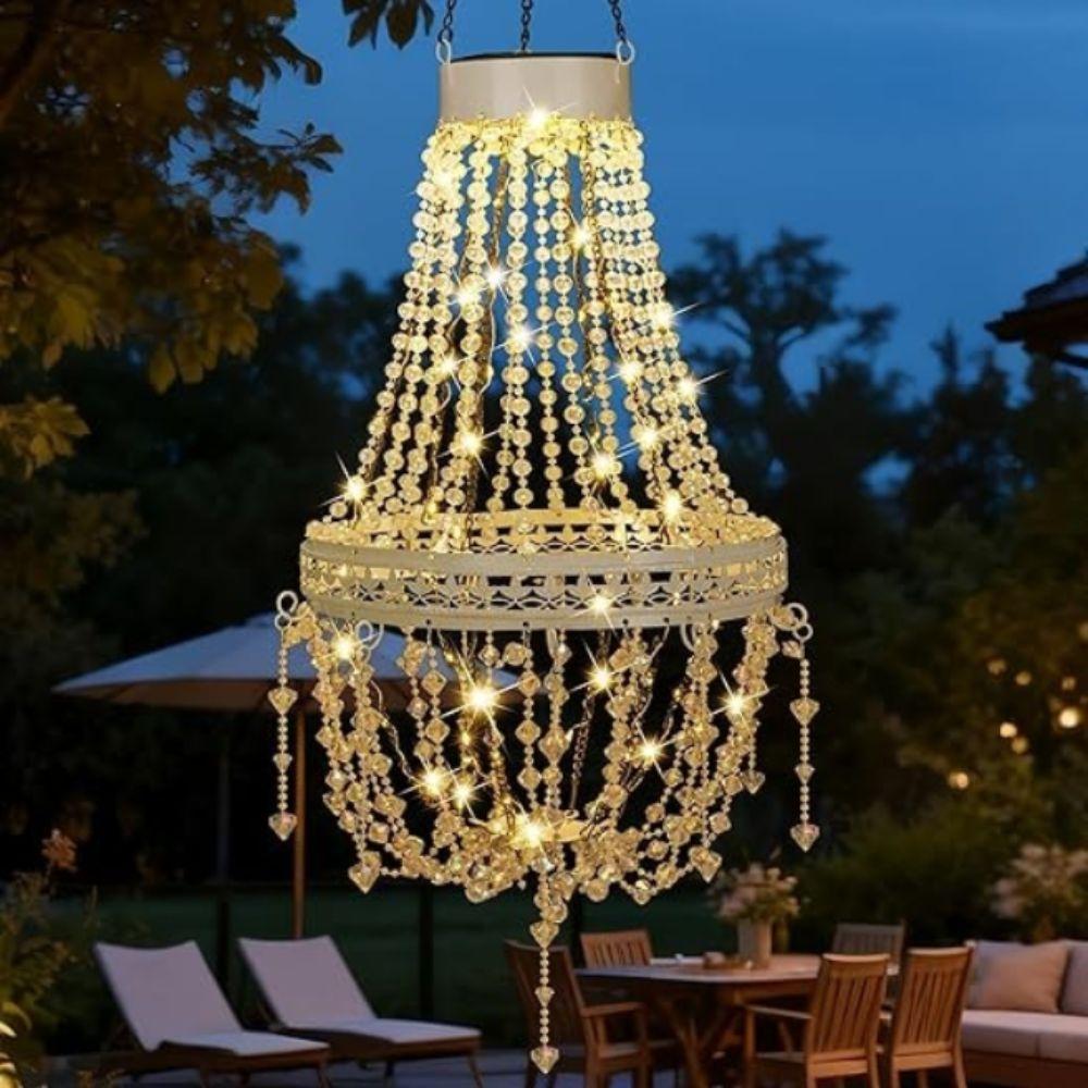 Waterproof Solar Chandelier Crystal Acrylic Outdoor Pendant Light Garden Solar Light Gazebo
