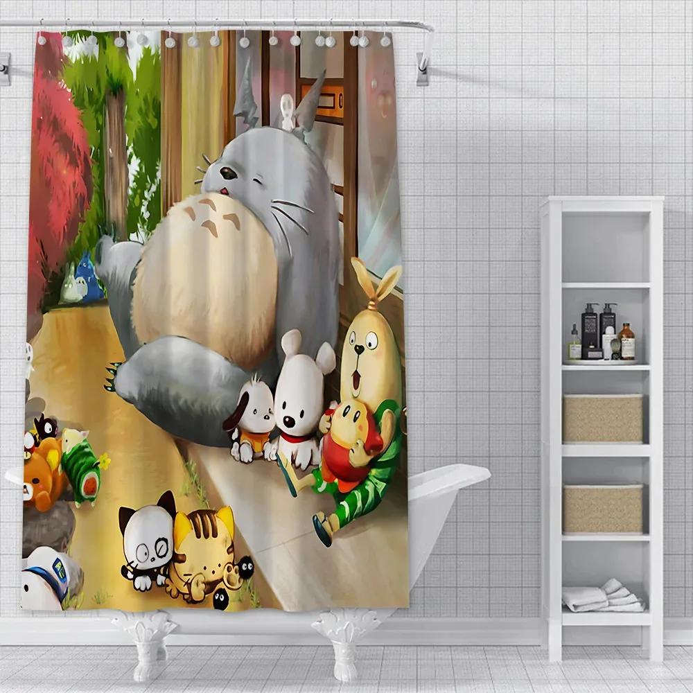 Jdj32Cute T-Totoros Shower Curtain Waterproof Polyester Fabric Paint Colorful Bath Curtains Home Bathroom Decor Curtain With3M
