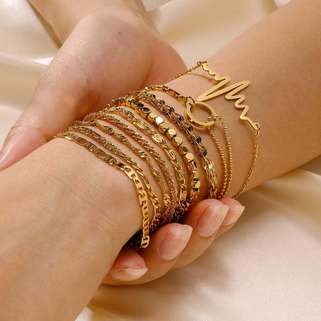 Simple And Versatile Stainless Steel Gold 18K Gold Bracelet Stacked Fashion Personality 1322