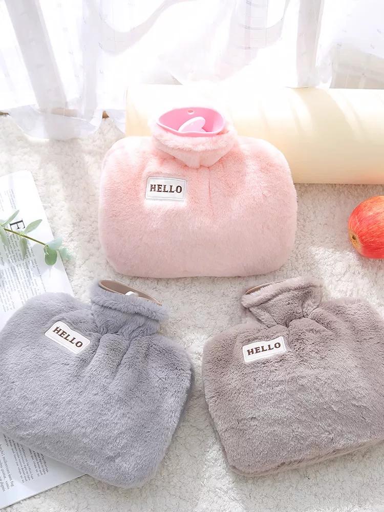 Cute Plush Pvc Hot Water Bottle with Double Hand Pockets, Refillable Hand Warmer, Belly Warmer