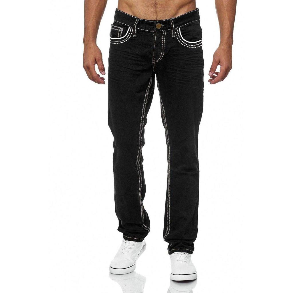 Jeansi Drepți Bărbați Buzunare cu Efect Pantaloni Cargo Denim Casual Largi