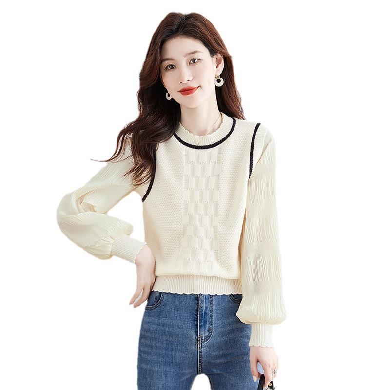 Cute sweet top women's spring and autumn new new temperament long-sleeved thin meat-covering thin knitted sweater