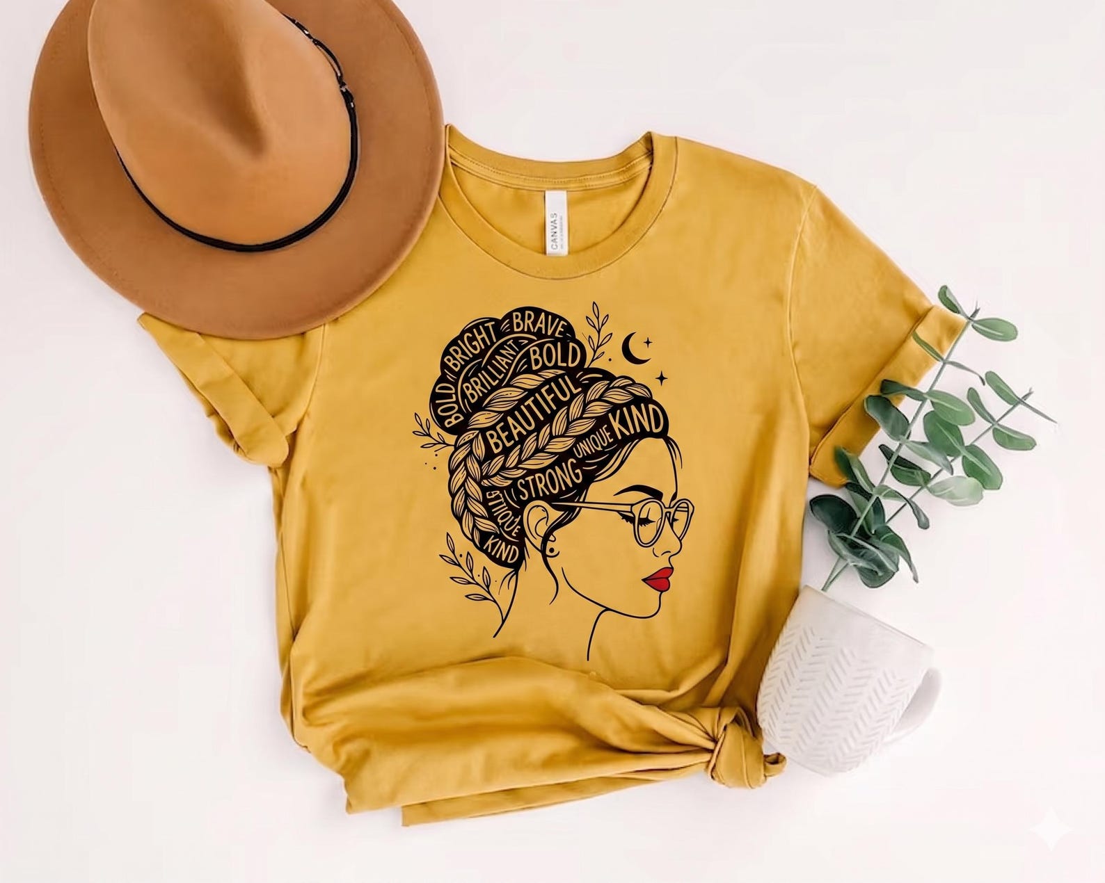 Empowered Woman T-Shirt | Bold Brave Kind Words Hair Illustration 2XL