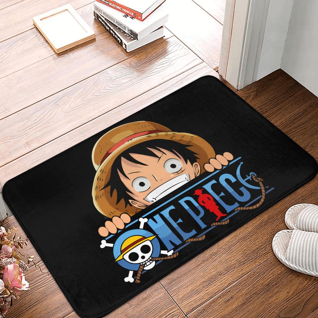 Anime One Piece Front Door Mat Anti-Slip Outdoor Absorbent Straw Hat Pirates Luffy Doormat Garden Garage Entrance Rug Carpet