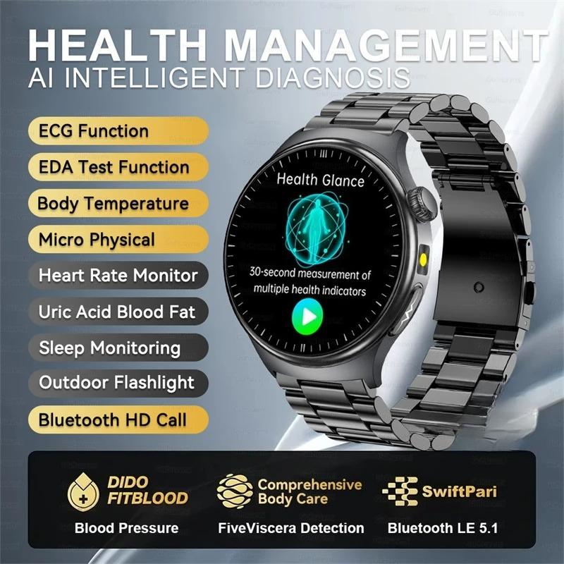 2026 New ECG Organs Smart Watch Viscera Monitor Clock Men Blood Lipids Uric Acid Body Analysis BP Flashlight Bluetooth Call Sport Smartwatch