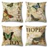 Rose Flower Butterfly Printing Cotton Linen Pillowcase Modern Living Room Decorative Sofa Cushion Cover Home Pillow Cover