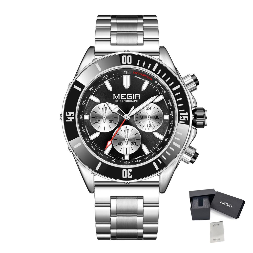 MEGIR Brand Business Watch for Men Luxury Quartz Clock Chronograph Waterproof Luminous Big Dial Military Sport Wristwatches 2226