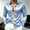 Men's Luxury Satin Silk Long Sleeved Shirt with Gold Baroque Print, Slim Fit, Business Casual, Comfortable Party Shirt