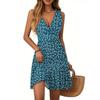 Women's Dress V-neck Sleeveless Casual Floral Print Hem Pleated Dress