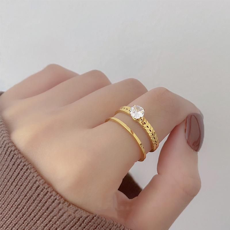 Korean Style Titanium Rhinestone Double Layer Index Finger Ring for Trendy Girls
