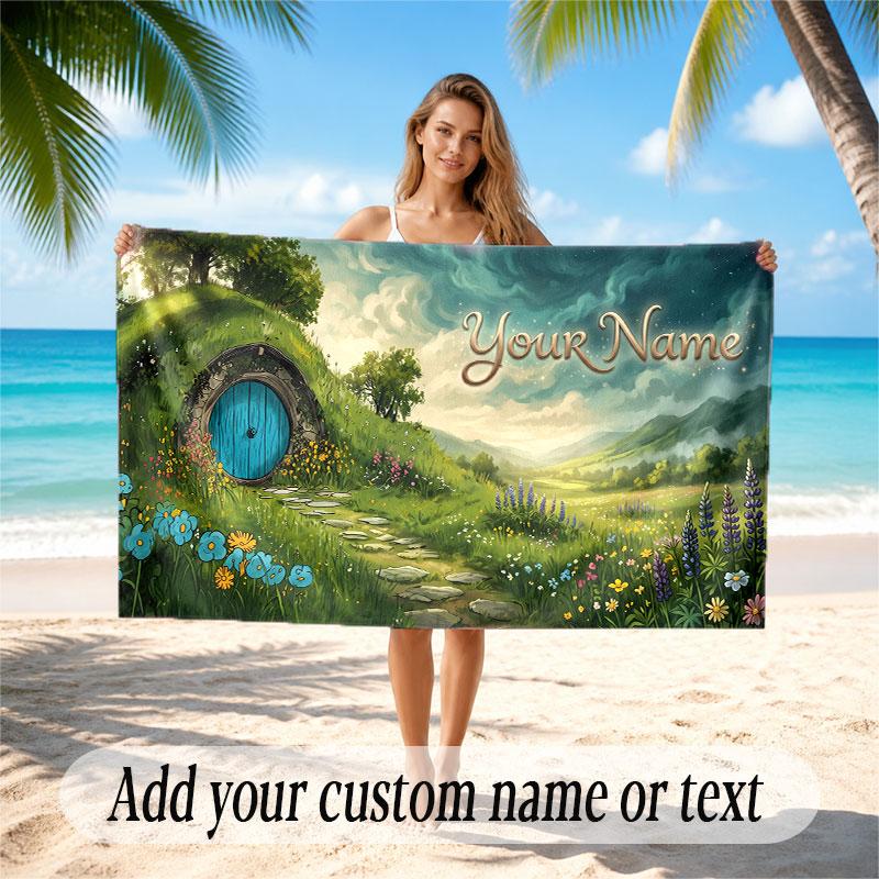 Floral Garden Theme Soft Beach Towel Personalized Custom Name Text Towel Portable for Beach Pool Travel
