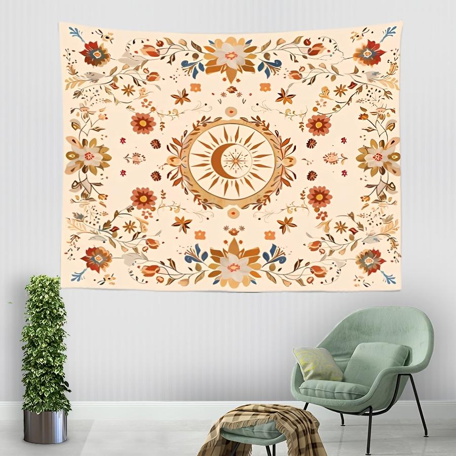 1 Piece Bohemian Sun and Moon Floral Tapestry - Polyester Peach Skin Wall Hanging for Bedroom Aesthetic, Space Theme Art Decor
