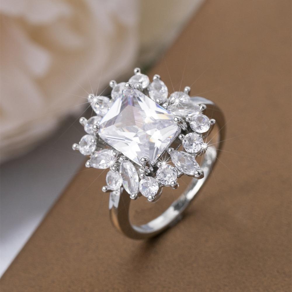 Роскошное геометрическое элегантное квадратное кольцо, женские свадебные помолвочные party ювелирные аксессуары 6 белый