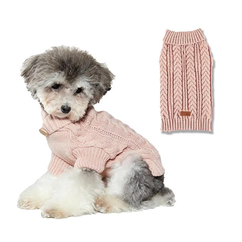 Cozy Cable Knit Dog Sweater Turtleneck Pet Pullover With Button For Small Dogs