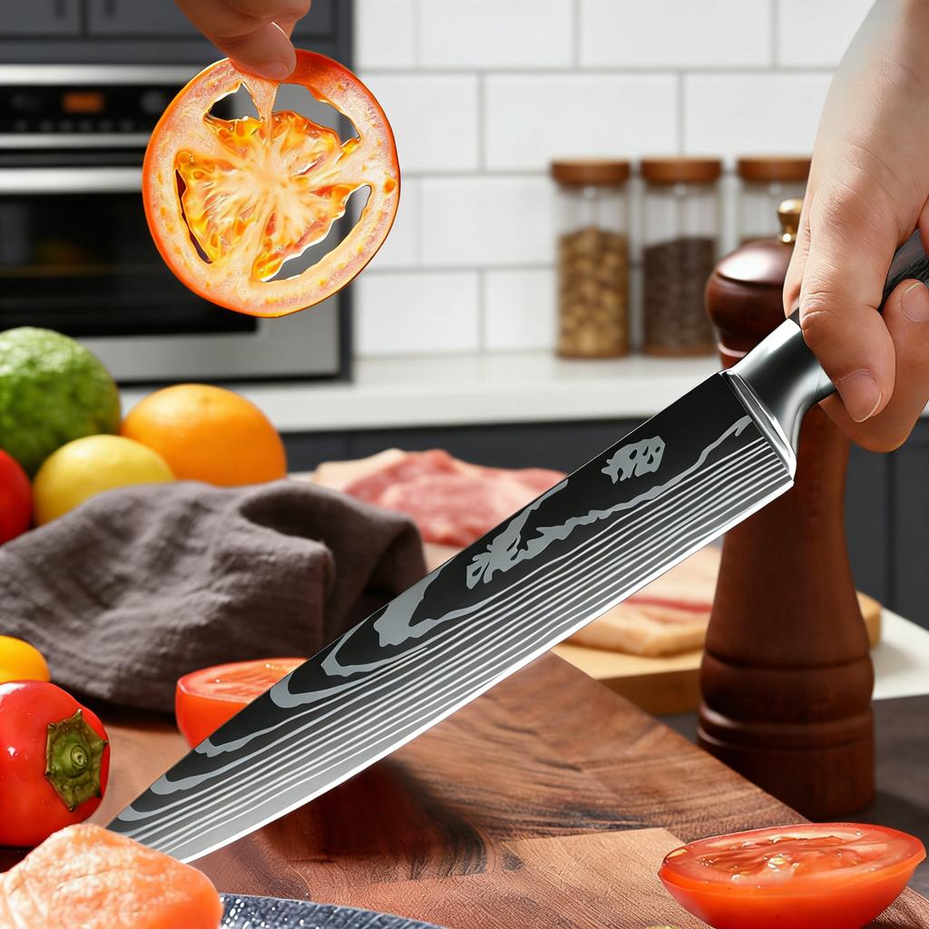 ZENG Ultra Sharp Slicing  Knife 7CR17 Laser Damascus Pakka Wood Sharp Sheath Gift Box Dicing Kitchen Knife