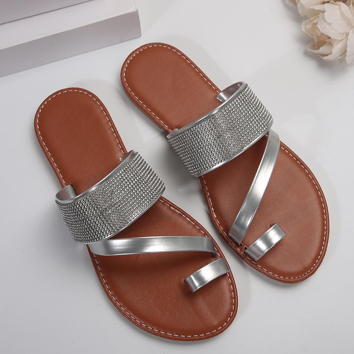 Женские пляжные тапочки на плоской подошве, новые летние повседневные удобные нескользящие женские тапочки со стразами Zapatos Para Mujeres 36