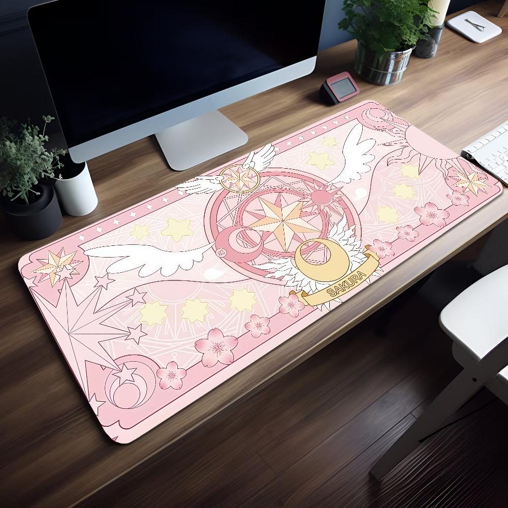 Anime Cardcaptor Mauspads Groß Rutschfest Gaming Schreibtischmatte Laptop Tastaturablage Büro Student PC Rosa HD-Druck Schwarz