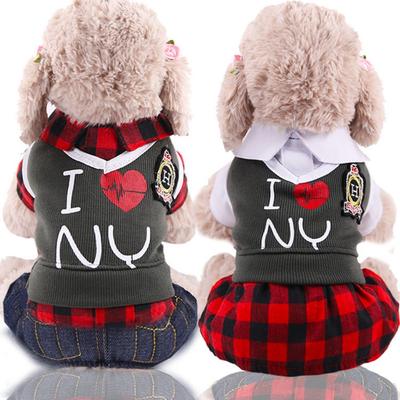 Spring, Autumn and Winter Cat Academy Style Couple Four-legged Clothes Two-legged Skirts Dog Cat Clothes Pet Clothes Dog Supplies