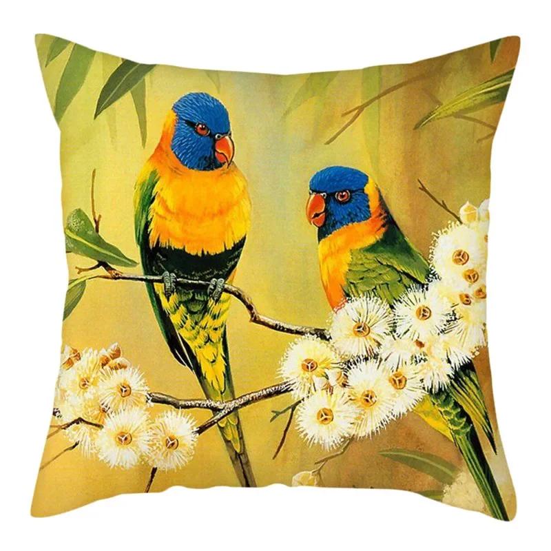 Flower And Birds Polyester Pillow Cover Bird Animal Printed Cushion Cover Throw Pillowcase For Home Sofa Decor 45X45Cm