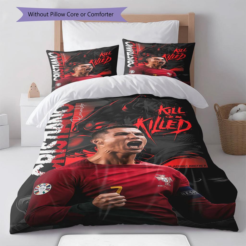 Biancheria da letto con motivo CR7 Cristiano Ronaldo, Set copripiumino Federa Regalo di Compleanno per la Casa(1 * copripiumino + 2 * federa, senza nucleo)