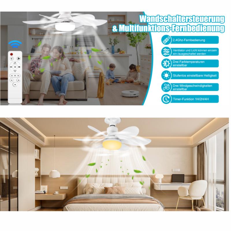 Ceiling Light with Fan,Ceiling Fan with Lighting and Remote Control,Small Quiet Ceiling Fan with 3 Wind Levels,Dimmable,Timing Function for Bedroom