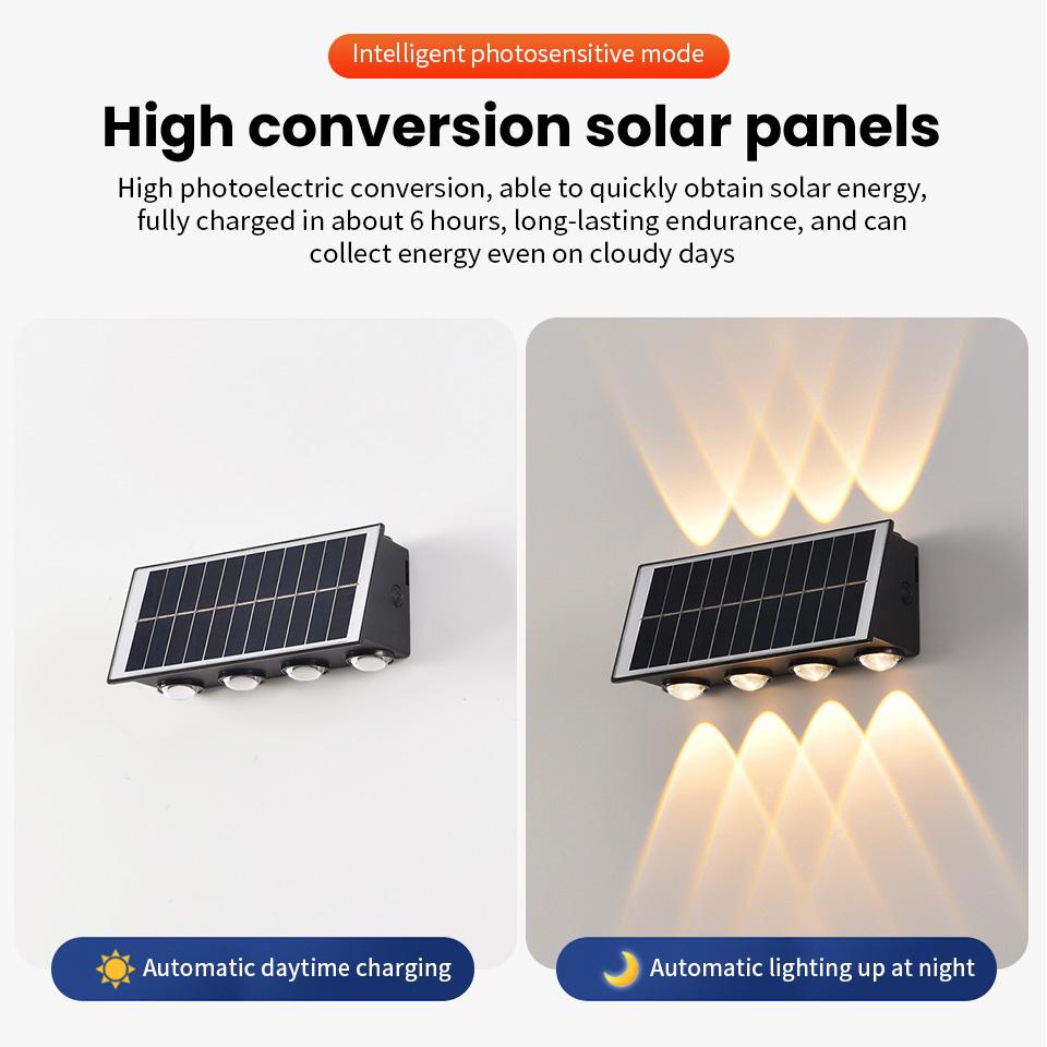 LED Solar Spotlights Outdoor Wall Lamps Waterproof 8W Garden Decor Lamps Up And Down Lighting For Courtyard Porch Balcony Garden