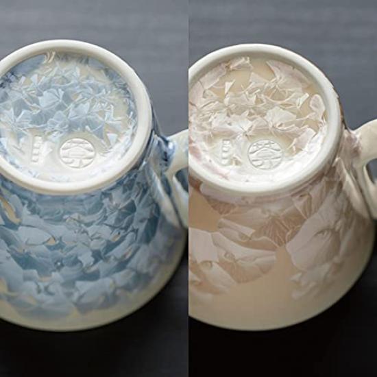 Hrnek s drátěným pouzdrem na fazole, který vydrží celý život, sada párových hrnků z kjótského keramiky s květinovým křišťálem, šálek kávy o objemu 240 ml v dárkové krabičce (Drátěné fazole) (Béžová/Gintoki)