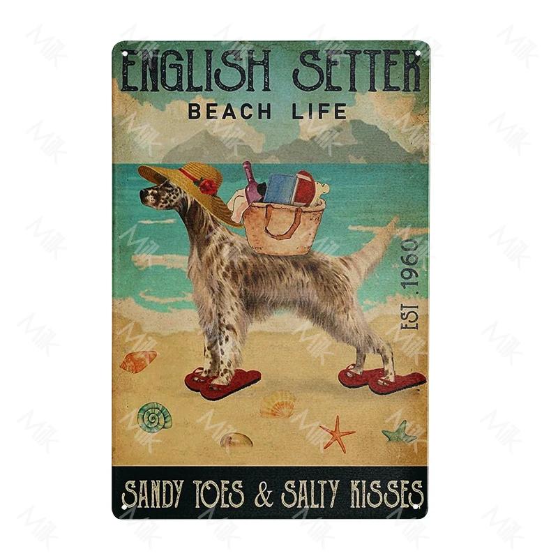 English Setter Dog Plate Vintage Wall Stickers Metal Poster for Sweet Home Coffee Pet Shop Beach Garden Halloween Decoration