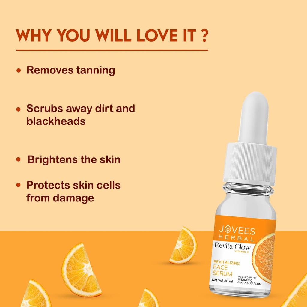 Jovees Herbal Revita Glow Vitamin C Face Serum For Dark Spots, Radiant Skin, Anti Aging & Natural Glow Hydration 30ml