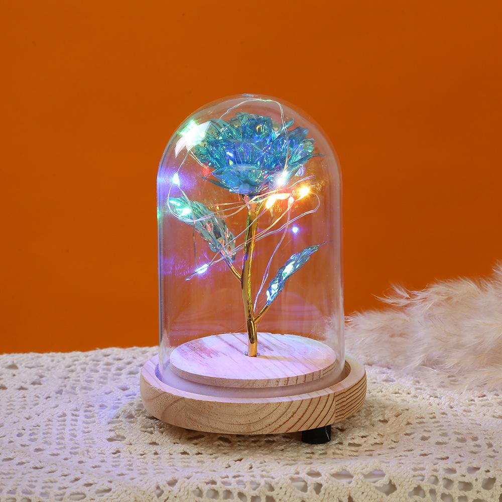 Rose immortal flower glass cover tabletop ornament Christmas atmosphere light birthday gift exquisite glass cover gold leaf flower