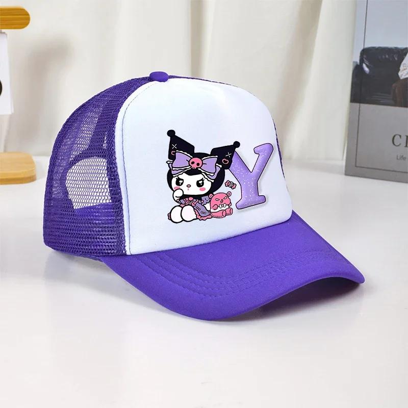 Kuromi Girls Baseball Caps English Letters Cartoon Hat Children Casual Hat Cute Sanrios Adjustable Peaked Cap Kids Birthday Gift