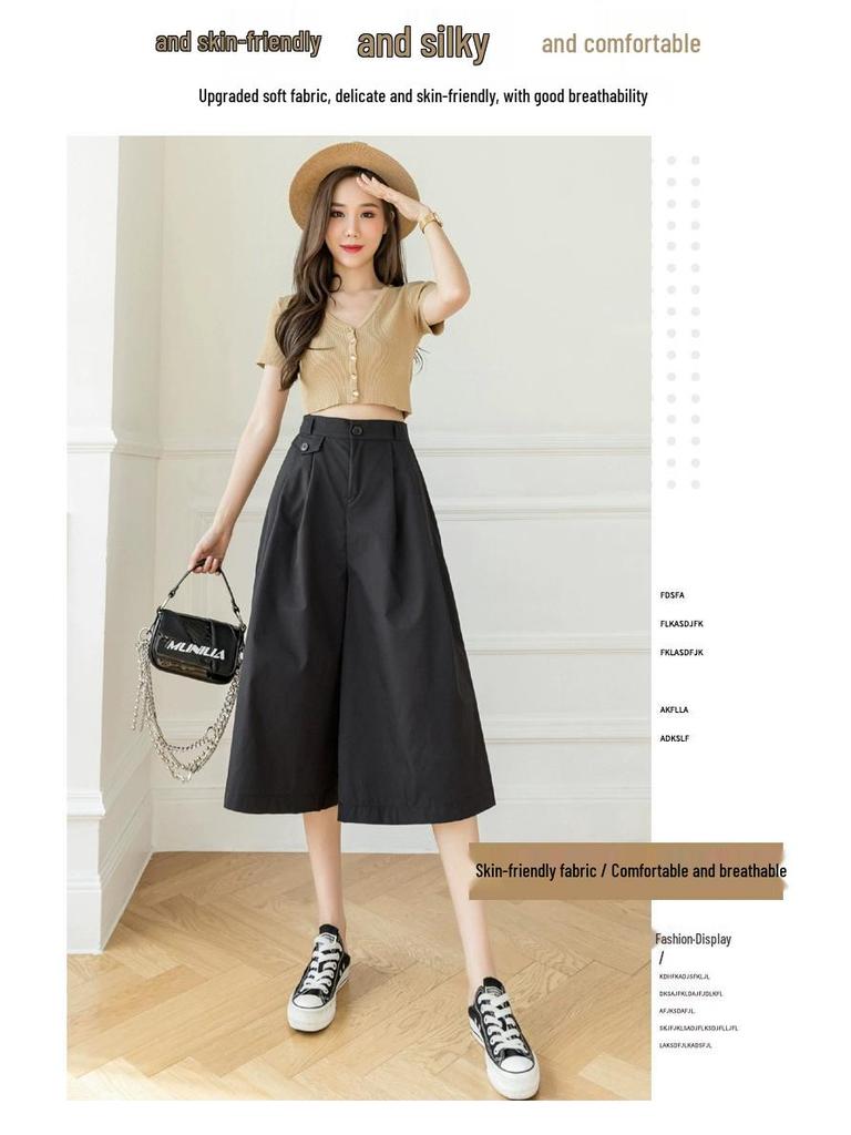 Women's High-Waisted 3/4 Length Korean Style Wide-Leg Culottes - Summer 2026 Fashion, Casual, Loose, Versatile, and Thin.