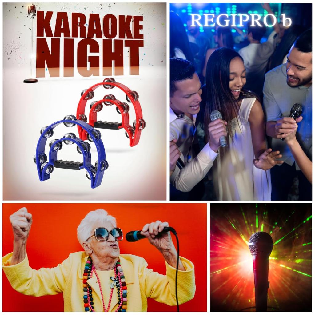 Regispro B Tambourine Set of 2, Semicircular Percussion Instrument for Karaoke, 23cm X 20cm, with Maracas, Black & Red