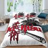 Japanese Samurai Bedding Set King/Queen/Full Size Japan Sunset Scenery Building Silhouette Polyester Duvet Cover Men Black Red