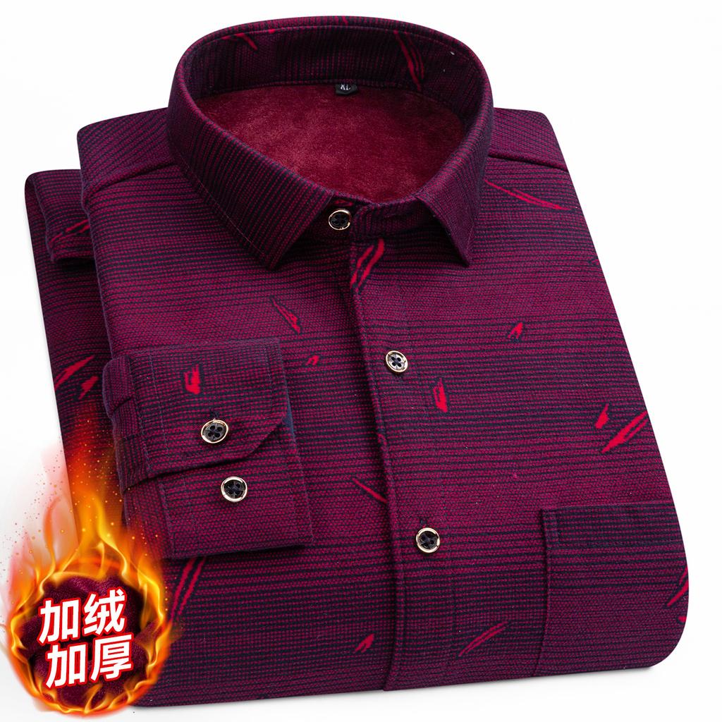 2026 Autumn Winter Men's Fashion Plaid Striped Print Shirts Double-sided Fleece Long Sleeve Thick Warm Shirts Soft Big Size 7XL