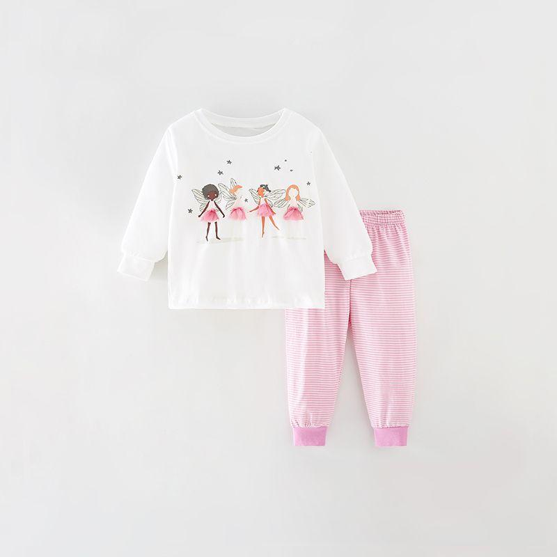 Girls' Autumn Clothing Suits Long Sleeves Tops Stripes Pants Kids Baby Pure Cotton Homewear Autumn Clothes Long Pants Two-piece Set