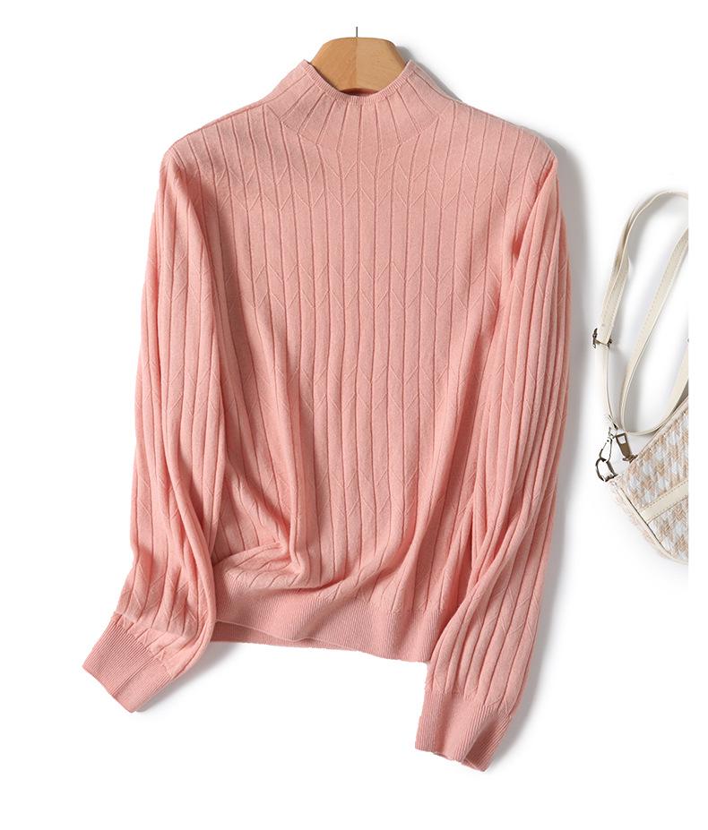 Women's 100% Wool Ribbed Sweater, Half-High Neck, Seamless & Soft, TN1615 - Ideal Autumn/Winter Base Layer, 30 Count