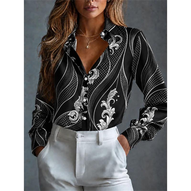 Damen Langarmshirt für Herbst 2026 Stilvoller 3D-Farbverlauf Druck Button-Down Street-Style Urlaubs-Vibe Lässiges Damen Oberteil