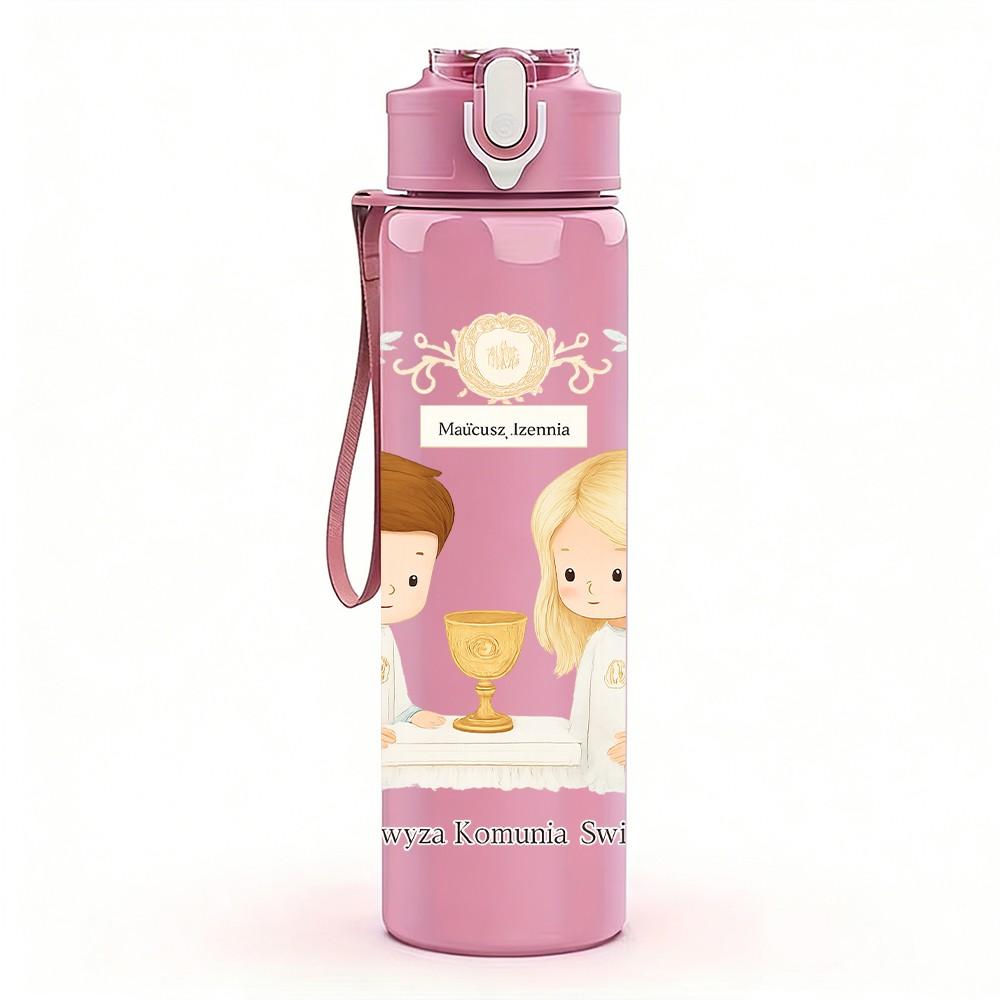 1PC Two Kids Communion Ceremony Line 750ml Color Plastic Sports Water Bottle Leakproof Flip Straw Lid Suitable for Sports Office Home Use